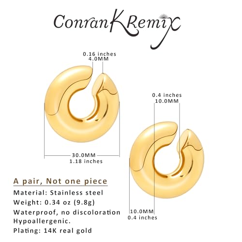 Chunky Gold Ear Cuffs Earrings for Women Non Piercing Gold Plated Stainless Steel Cuff Clip On Cartilage Hoop Lightweight Earrings Non-tarnish 1 Pairs2
