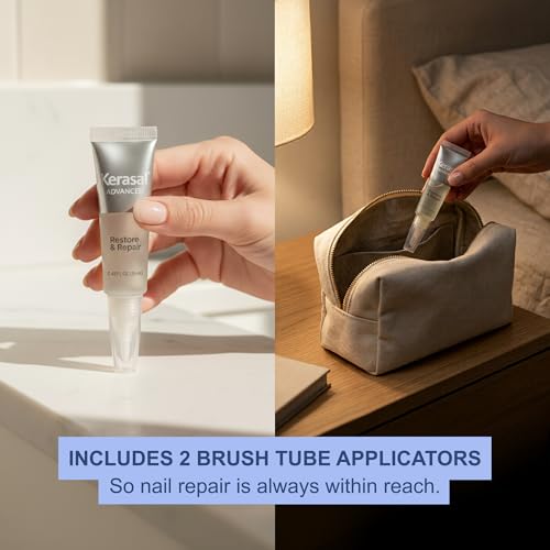 Image of Kerasal Restore & Repair Nail Care Brush, Healthier Looking Nails, 0.43 oz | Nail repair with Urea, Lactic Acid and Tea Tree Oil helps improve damaged nail appearance and smooth uneven texture.