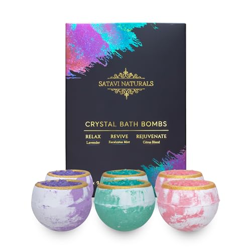 Crystal Bath Bombs (6 Pack) Luxurious Aromatherapy Bath Bombs Enriched with Nourishing Bath Salts for Silky Smooth Skin & Pleasantly Scented for an Immersive Zen-Like Experience