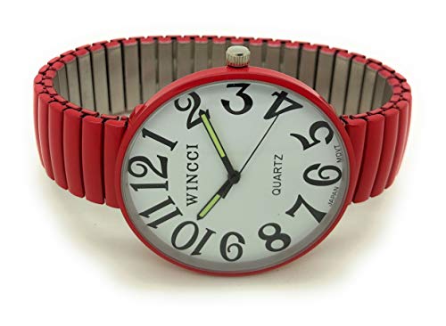 Wincci Mens Ladies Jumbo Big Numbers Stretch Elastic Band Fashion Watch (red)