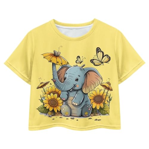 Image of Girl Crop Top Shirts for Summer Cute T Shirts Short Sleeve Tees for Kids 5-16