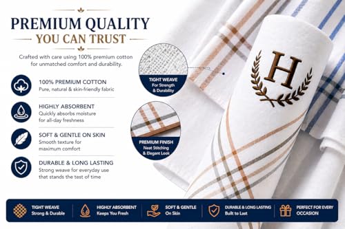 Image of GOLU MOLU Cotton White Formal Handkerchief Pack Of 6 | Office Travel Daily Use | Custom Initial Design | Free Size | Cotton Fabric | Customised N95 Mask Included