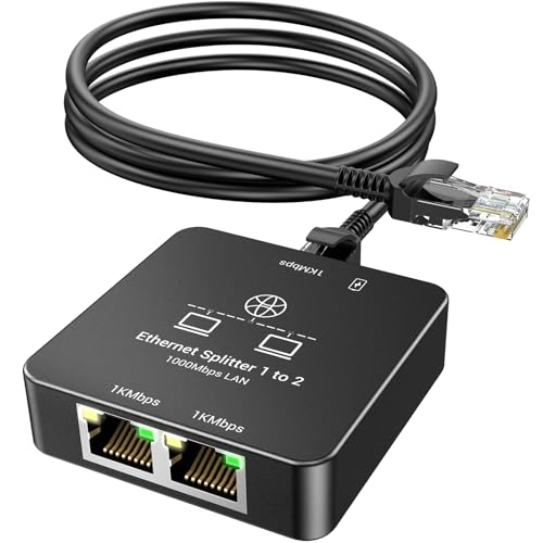 KiWiBiRD ethernet Splitter, duplicador ethernet Switch de Red 2 Puertos Divisor rj45 1 a 2 hub 1000Mbps gigabit, Compatible con Cat 8 7 6 5e 5, PC sobremesa Gaming PS5 PS4 Xbox Router TV Box