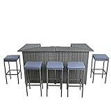 ESTEXO Polyrattan Gartenbar Set Rattan Barset Gartenmöbel Sitzgruppe Barhocker Bartisch Theke Hocker (Anthrazit-Grau)