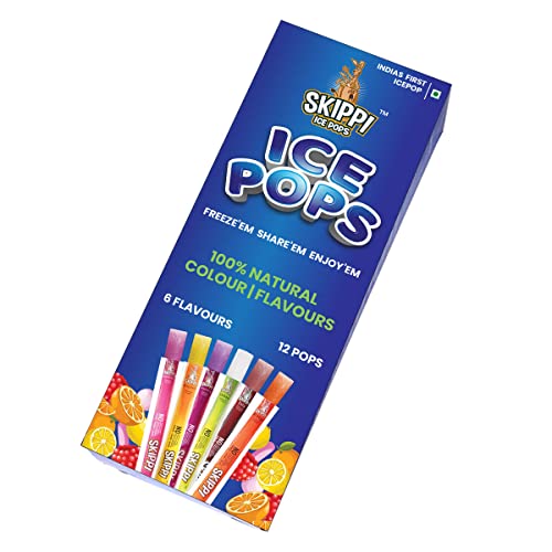 Skippi Icepops Natural Ice Popsicles (Lemon, Mango, Orange, Raspberry, Bubblegum and Cola) - 12 x 70 ml