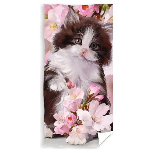 damaloo Serviette Chat 70x140 cm – Drap Doux en Coton pour Enfants et Adultes – Tissu Éponge Absorbant à Séchage Rapide pour Bain et Plage – Motif Chaton Mignon...