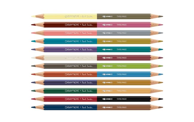 Caran d'Ache Juego de 12 lápices de colores bicolor y 1 pincel Paul Smith, 1 unidad (1 unidad)