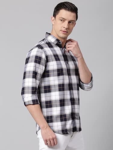 Image of Dennis Lingo Men's Checkered Slim Fit Casual Shirt with Full Sleeves & Spread Collar
