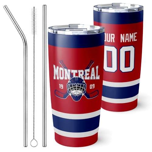 Image of ANTKING Montreal Tumbler 20oz Custom Name Number Travel Mug Gifts | Stainless Steel Insulated Coffee Cup for Men Women