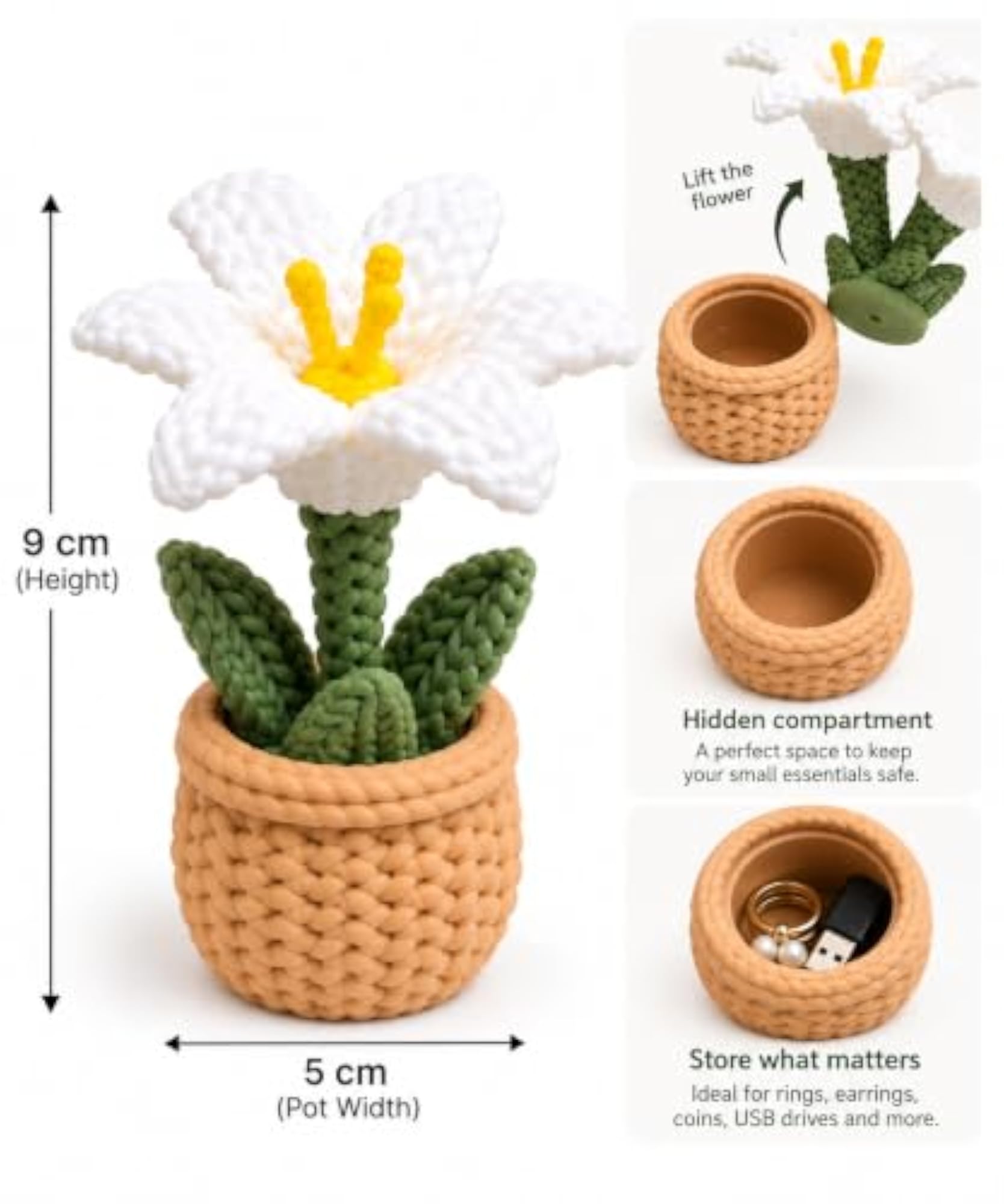 Crochet Texture Daisy Flower Pot, Decorative Gift