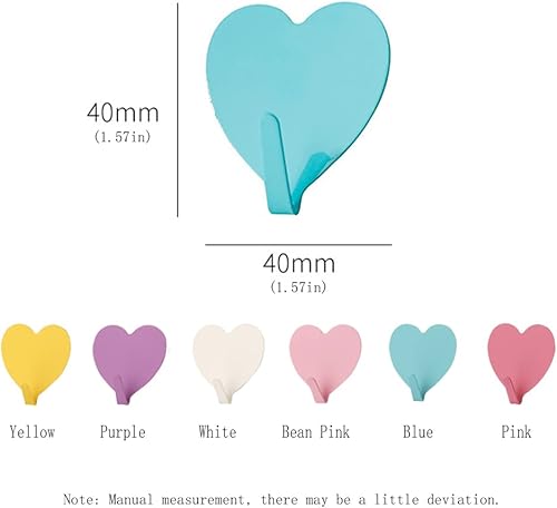 Miniatura 7 de Paquete de 12 ganchos decorativos de pared en forma de corazón, gancho de pared adhesivo fuerte de acero inoxidable para el hogar, cocina, baño