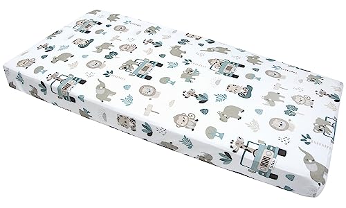 Medi Partners Drap Housse 60x120 lit Bebe Matelas Enfant Bébé - 100% Coton Fitted Draps Lit pour Baby Bed Cover Sheets Matela literie Mattress Couette (Zoo de la Menthe)