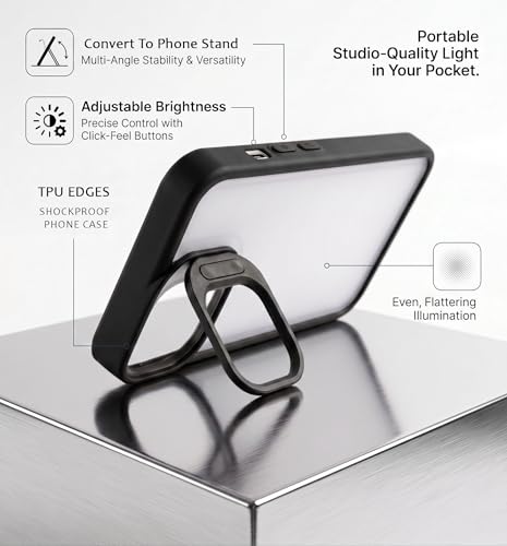 Image of amazon basics Frosted Matte Case for iPhone 17 | Built-in Flip-Out Camera Lens Stand | Translucent Back with Contrast Black Bumper | Shockproof Protective Cover with Foldable Kickstand