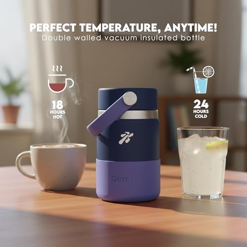 Image of VBOTT GENFLASK-ZEMI -380 ml|Thermosteel Flask with Carrying Loop| SS 304 Water Bottle|Hot /Cold-18 /24 hrs|Insulated Bottles|Dark Blue /Purple Colour|Multipurpose