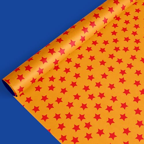 JarThenaAMCS Anime Theme Wrapping Paper -Mini Roll- 17 Inch x 32.8Ft Blue Orange Star Gift Wrap Art Paper for Cartoon Animation Birthday Baby Shower Supplies