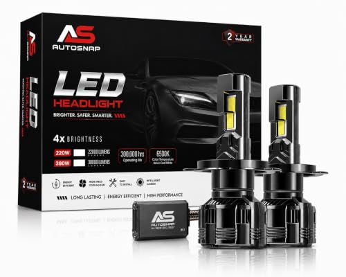 Image of AUTO SNAP Premium 380W Car LED Bulbs Lumen Super Bright LED Headlight Conversion Kit 6500K Cool White with Ballast 2 Year Warranty Set of 2 H4