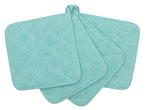 Cotton Pot Holders Cotton Made Machine Washable Heat Resistant Everyday Kitchen Basic Terry Pot Holder, Hot Pads, Trivet For Cooking And Baking Set Of 4 (Sky Blue) #TOP2
