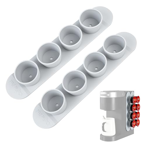 Soporte Cápsulas Café, Soportes para Capsulas Cafe, Dispensador PortaCápsulas, Organizador de Capsulas para 8 Cápsulas para Cocinas, Oficinas, Restaurantes, Silicona, 2 Piezas, Gris