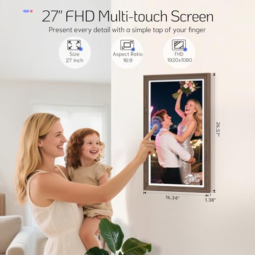Image of NexFoto Large Digital Picture Frame 27'' Touchscreen, WiFi Electronic Photo Frame 64GB 1920 * 1080 - Add Photos from Google Photos, Upload Videos, for Christmas /Housewarming /Mom /Birthday, Walnut