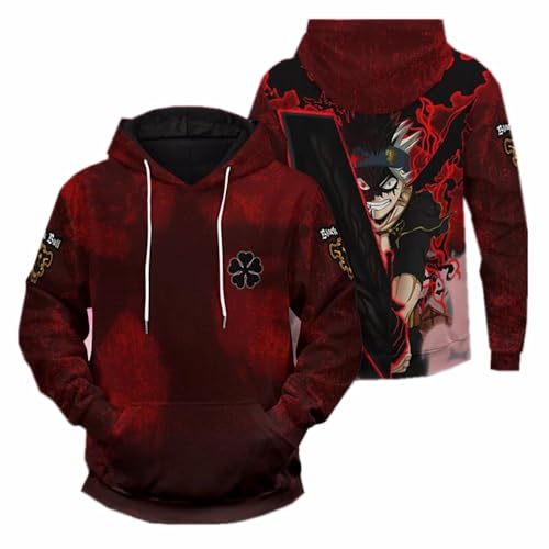 Charous Sudadera con capucha de anime Black Clover Asta para cosplay, unisex, impresión digital 3D, utilizada para fanáticos del manga, festivales, regalo, Rojo 2, L