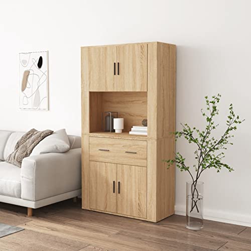 Festnight Credenza, Credenza Alta, Credenza Cucina, Credenza Soggiorno Moderno, Credenza Cucina Alta, Rovere Sonoma in Legno Multistrato