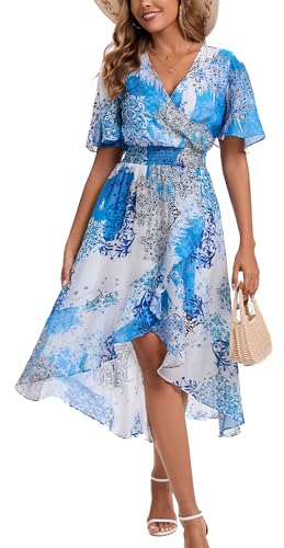Image of Kormei Womens Short Sleeve Floral Maxi Dress High Low V-Neck Flowy Party Long Dresses