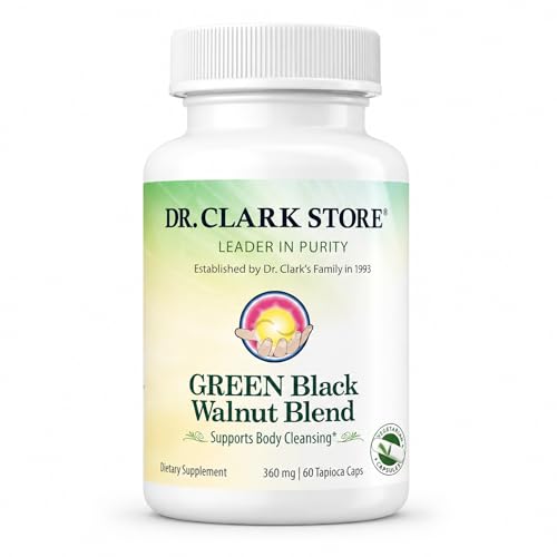 Dr Clark Store Green Black Walnut Blend 360mg, 60 Tapoica Capsules, 60 Day Supply, Freeze Dried Hull with Peppermint, Supports Healthy Intestinal Environment and Routine Wellness Cleansing, USA Made