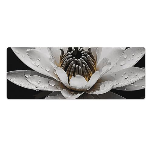 Tapis de souris de jeu XL noir et blanc motif nénuphar imperméable