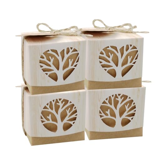 50PCS Boîtes à Dragées Baptême en Forme de Arbre de Vie,Boîte à Bonbons en Papier,Coffret Bonbons Baptême avec Corde,pour Emballages Cadeaux,Cadeaux de Fête...