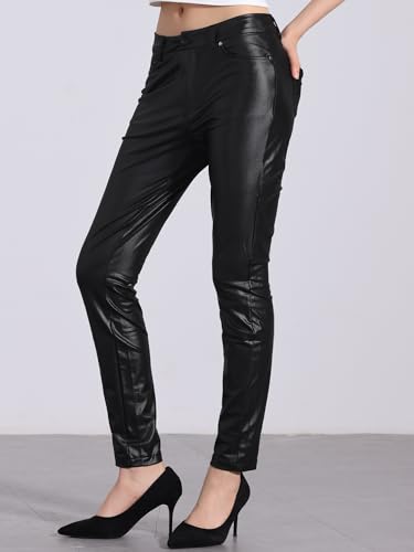 Pantalones de piel sintética Allegra K con acabado premium elástico 4
