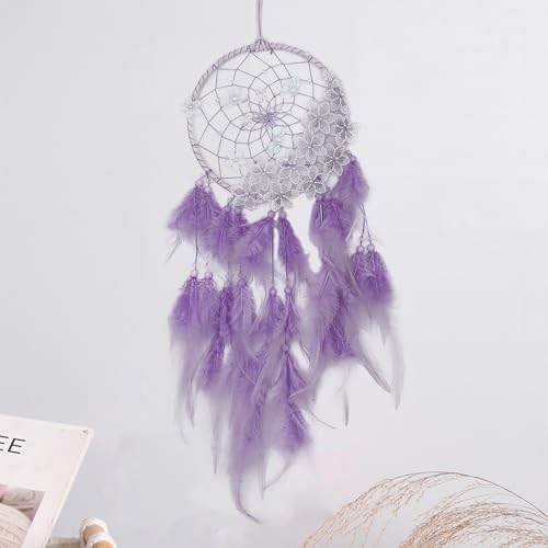 FOSDICK Attrape Reve avec Plumes, Attrape Reve Geant Violet, Handmade Capteur de Rêves pour Chambre Maison Décoration, Tenture Murale Mobile Decoratif Filles...
