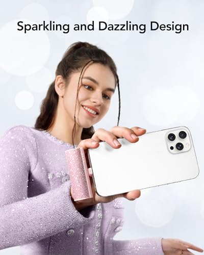 Charmast-2-Pack-Small-Portable-Charger-for-iPhone-3500mAh-Bling-Compact-Mini-Power-Bank-Cute-Portable-Phone-Charger-Purple-Compatible-with-iPhone-15-Series-Pink-Compatible-with-14131211-Series