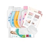 Baby Bath Bundle Set - Complete Newborn Care Kit - Baby Bath, Shampoo, Lotion (300ml), Oil (200ml), Powder (200g) and 52x Wipes Bundled with Sponges