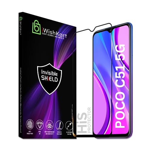 Image of Compitable with poco Tempered Glass [with warranty] screen protector guard Full Edge to Edge 9H Full Glue FHD with Easy Installation kit - Pack of 1 (Poco C51)