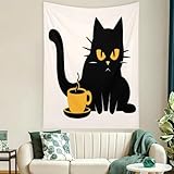 Cat Black Coffee Wanddeko Strandtuch Hausdeko Wandtuch Tagesdecke Für Wohnheim Zuhause Wohnzimmer,100x150cm