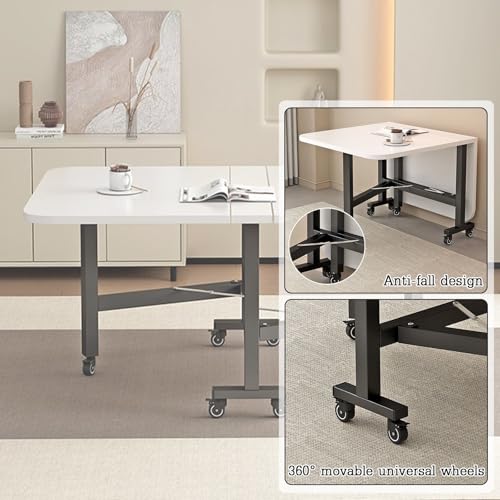 Table extensible moderne sur roulettes avec étagères de rangement pour petits espaces