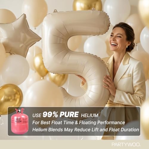Image of PartyWoo Beige Number 5 Balloon 40 Inch 25pcs White Sand Foil Star Gold | Foil Number Large Gaint Jumbo Balloons for Birthday Bridal Baby Shower Graduation Wedding Anniversary Party Decorations