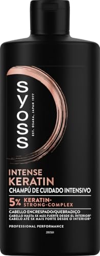Syoss - Champú Keratin, 440 ml, Para cabello encrespado y seco, Controla el encrespamiento y repara en profundidad, Cabello como recién salido de la peluquería