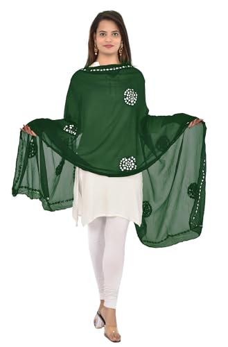 Image of YOUTHQUAKE Plastic Mirror Work Embroidered Chiffon Dupatta for Women & Girls