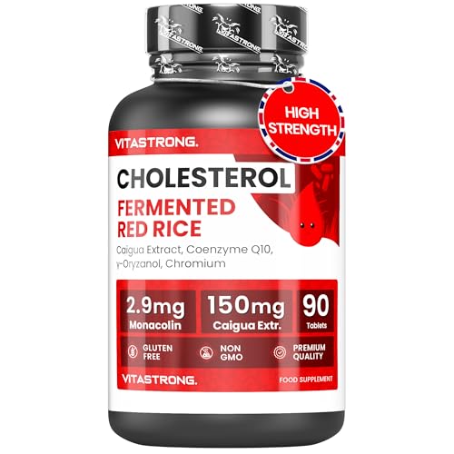 Red Yeast Rice Cholesterol Vitastrong, 2.9 mg Monacolin K, Fermented Rice Supplement with CoQ10, Caigua, γ-Oryzanol, Policosanol, Chromium, 90 Tablets Red Yeast Rice - Cholesterol Lowering Supplement
