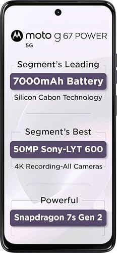 Motorola G67 Power 5G (Pantone Parachute, 8GB RAM, 128GB Storage) | 6.7" FHD+ 120Hz LCD Display | Snapdragon 7s Gen2 Processor | 50MP + 8MP UW Camera | 7000mAh Battery with 30W Charger | IP64 view 2