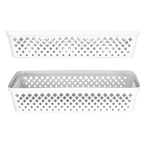 Image of Glad Plastic Storage Basket Set - Multipurpose Drawer Trays, Kitchen Pantry Containers, and Bathroom Bins - Large Organizers, White, 3 Count (Pack of 4)