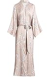 Aensso long soft silk y kimono women robes,floral dressing gown bridal party robe-Champagne