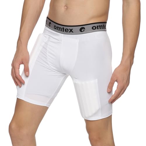Image of omtex Compression Batting Shorts for Right-Handed Cricketers with Inner Pad - Black