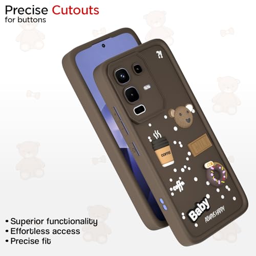 Image of Pikkme Back Cover for Infinix Note 50s 5G | 3D Bear Silicone Cute & Fun Coffee Cartoon | Full Body Protection Bumper Case (Brown)