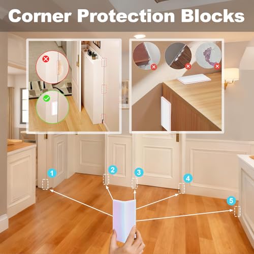 Image of White Self Adhesive Rubber Corner Protectors, Thickened Proofing Cushion Guards for Baseboard, Wall, Furniture(4PCS)
