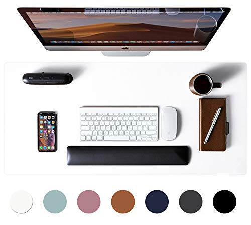 Alfombrilla de escritorio, alfombrilla de ratón, protector de escritorio, papel secante de cuero de PU antideslizante para juegos de oficina/hogar(80cmx40cm, Blanco)