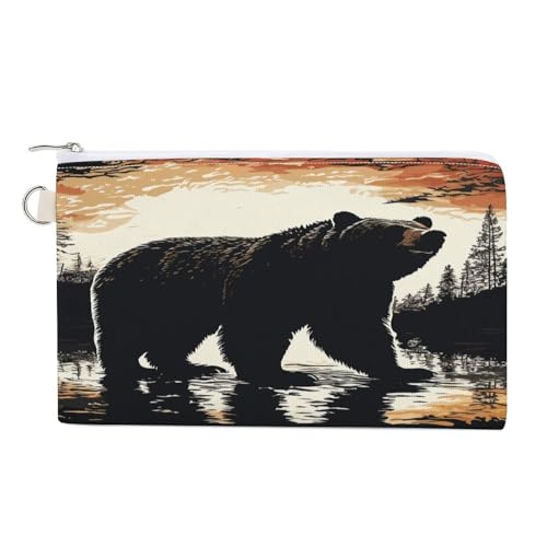 GPFVSJW Bear Silhouette Canvas Wallet, Large Capacity Handbag Long Wallet Bi-Fold Wallet Change Purse Rfid Blocking Credit Card Holder Wallet for Women Men
