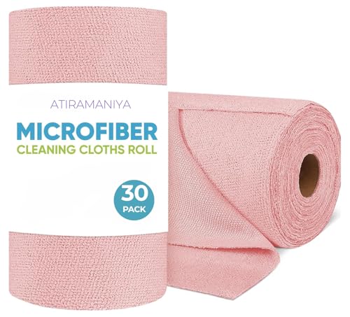 Image of Microfiber Cleaning Cloth Roll - 25x25cm Tear-Away Reusable Towels, Super Absorbent Washable Lint-Free Rags for Kitchen, Car, Glass & Garage - Multicolor (30)