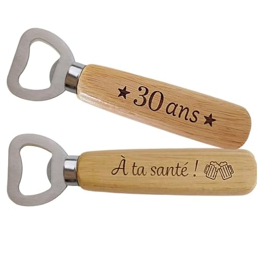 30 ans Cadeau Décapsuleur en Bois Personnalisé Gravé sur Deux Faces - Cadeau Anniversaire 30 ans Homme Idée Cadeau Anniversaire Homme et Femme